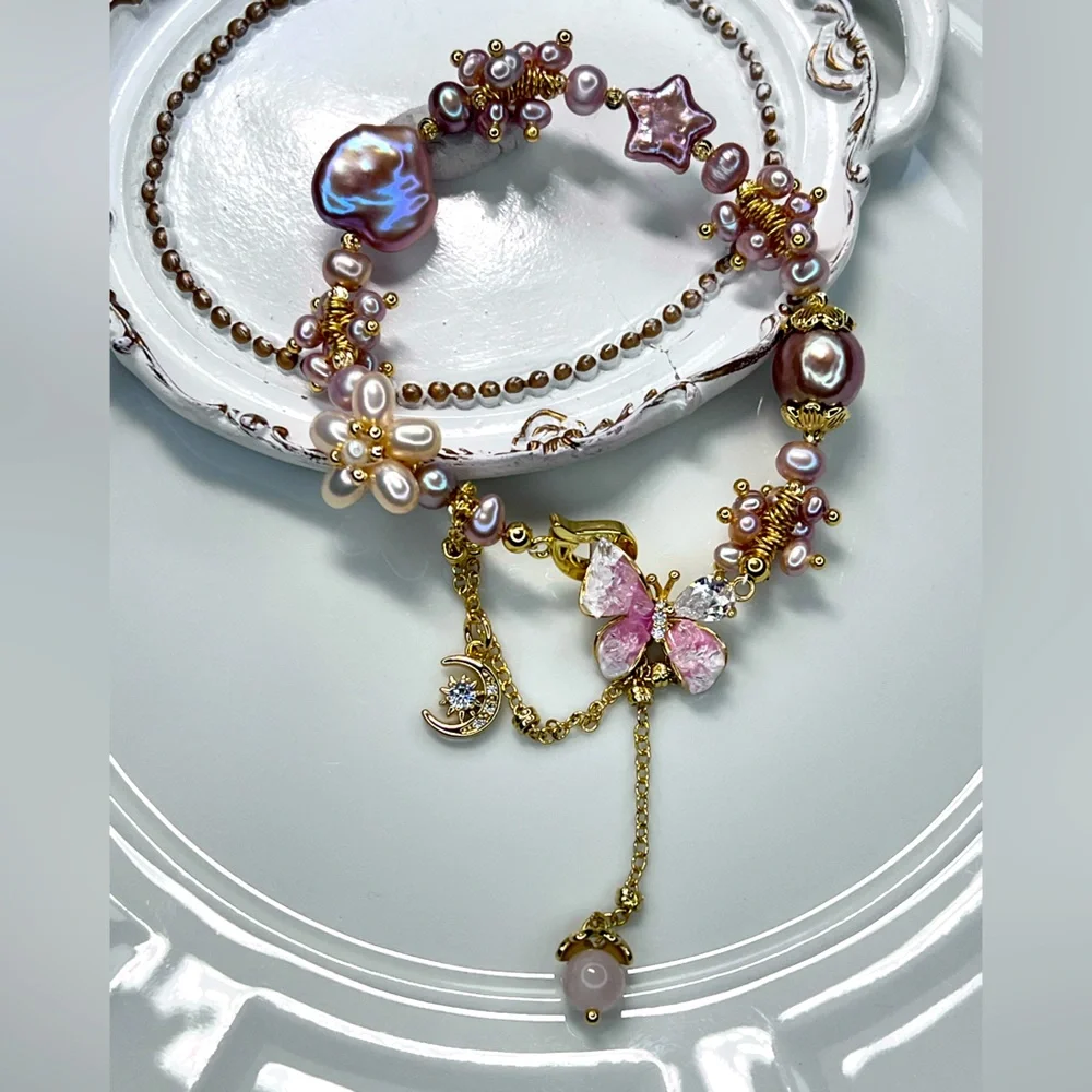 Handmade Freshwater Edison Heart ❤️ Star ⭐️ Butterfly 🦋 Pearl Flower 🌺 Bracelet - Picture 3 of 3
